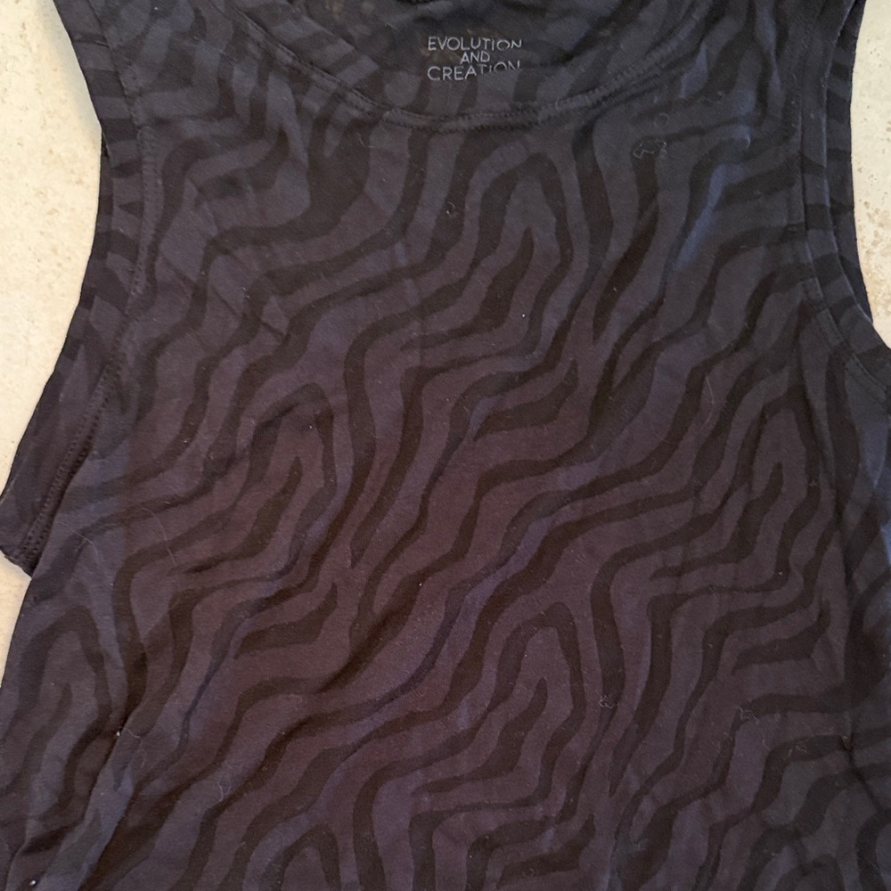 Evolution and Creation Black Patterned Muscle Tee - image 2